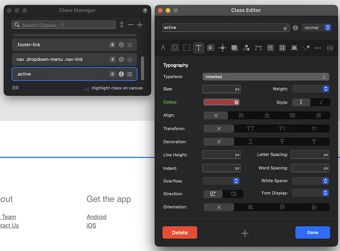 styling active links
