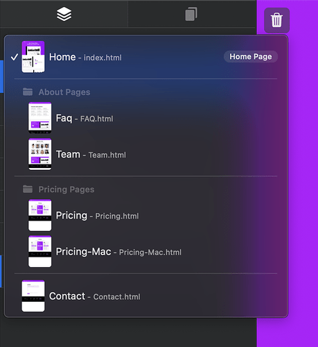 Layer Tree - Page Selection Menu